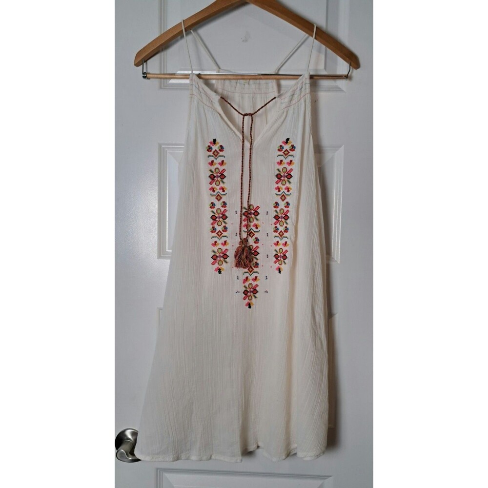 Gianni Bini Size S Cover-Up Dress White Shift Mini Embroidered Floral Sheer Boho - Picture 3 of 12